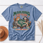 Woman wearing the Mahjong Cat Club t-shirt in White