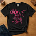 Dot It Like It's Hot Shirt in Ivory - pink dot it like it's hot lettering with a six-dot tile on an ivory Comfort Colors 1717 tee, flat lay