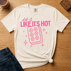 Close-up of the Dot It Like It's Hot design on white - pink lettering and six-dot tile