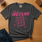 Dot It Like It's Hot Shirt in White - pink dot it like it's hot lettering with a six-dot tile on a white Comfort Colors 1717 tee, flat lay