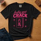 Baby Got Crack Shirt in Black - pink baby got crack lettering with a six-crack tile on a black Comfort Colors 1717 tee, flat lay