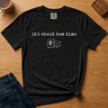 It's About Bam Time Shirt in Berry - white typewriter text with a green dragon tile pair on a berry Comfort Colors 1717 tee, flat lay