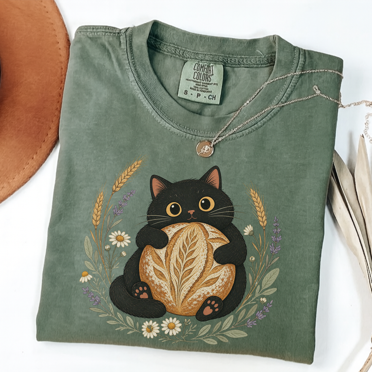 Floral Black Cat Sourdough Shirt