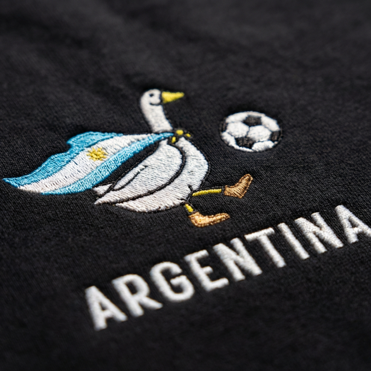 Embroidered Argentina Soccer Goose Shirt – embroidery close-up