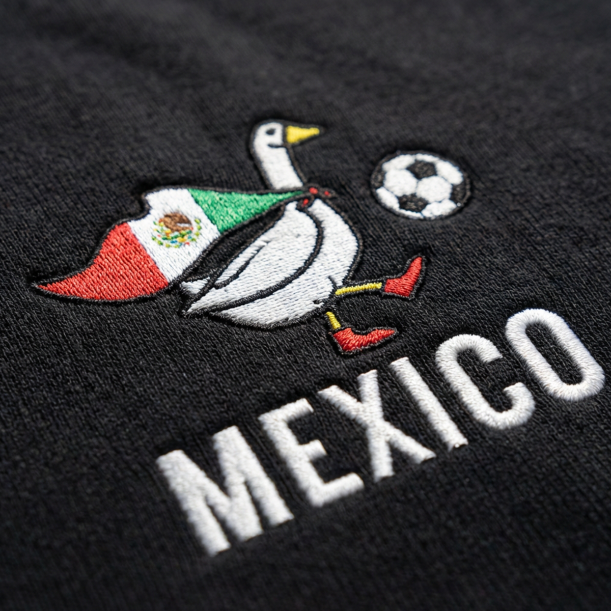 Mexico Soccer Goose embroidered shirt – Black embroidery close-up