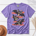 Bats Out mahjong Halloween shirt in Violet, flat lay