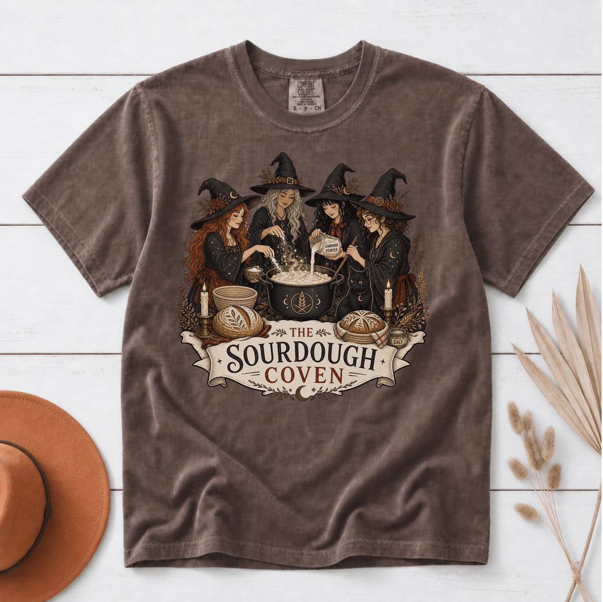 The Sourdough Coven shirt in Espresso, flat lay