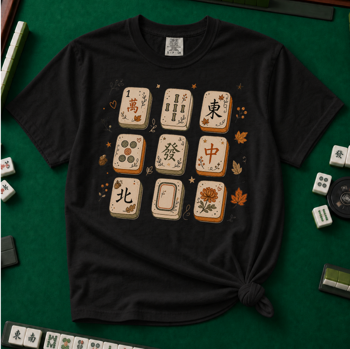 Mahjong Fall Tiles T-Shirt in Black