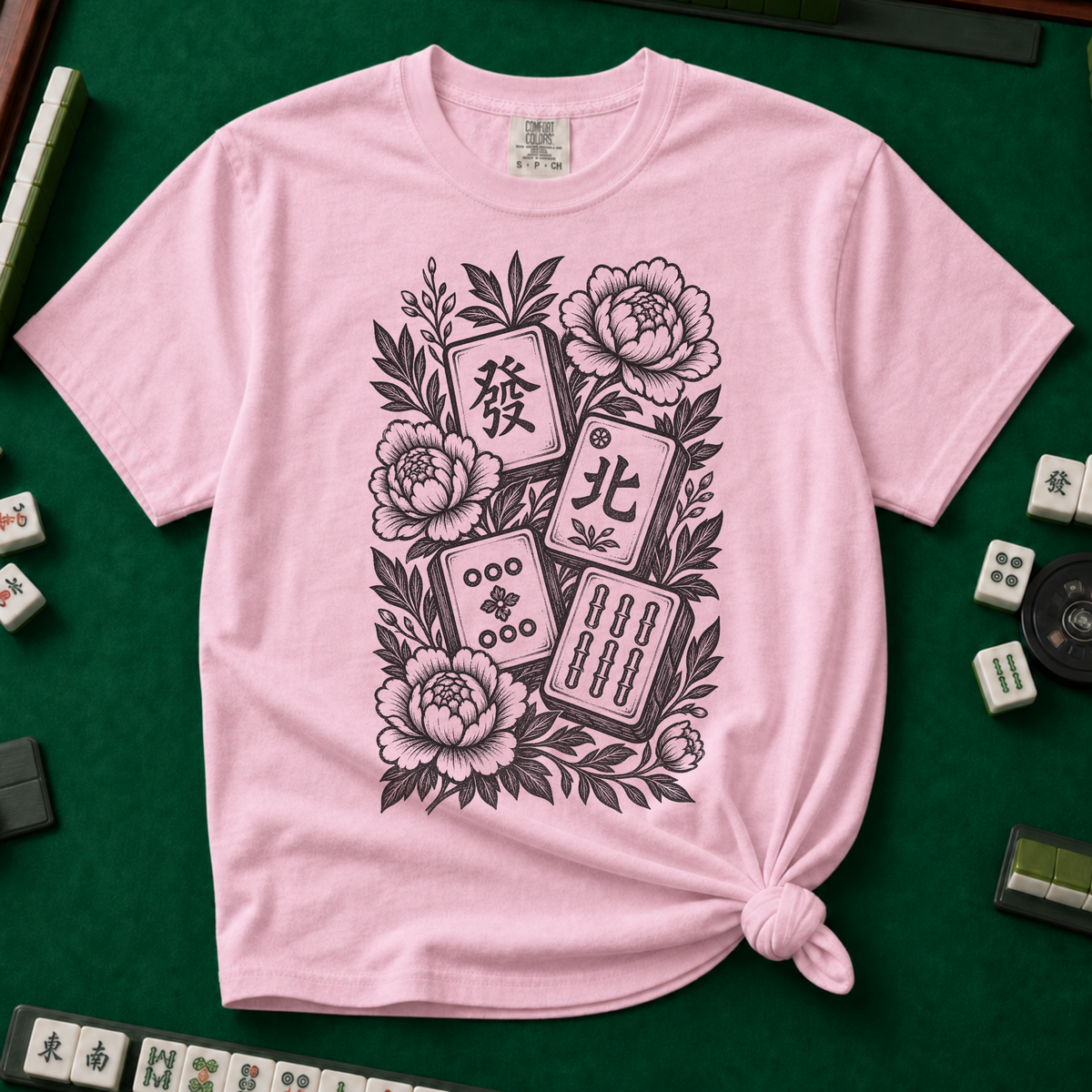Linocut Floral Mahjong T-Shirt in Blossom