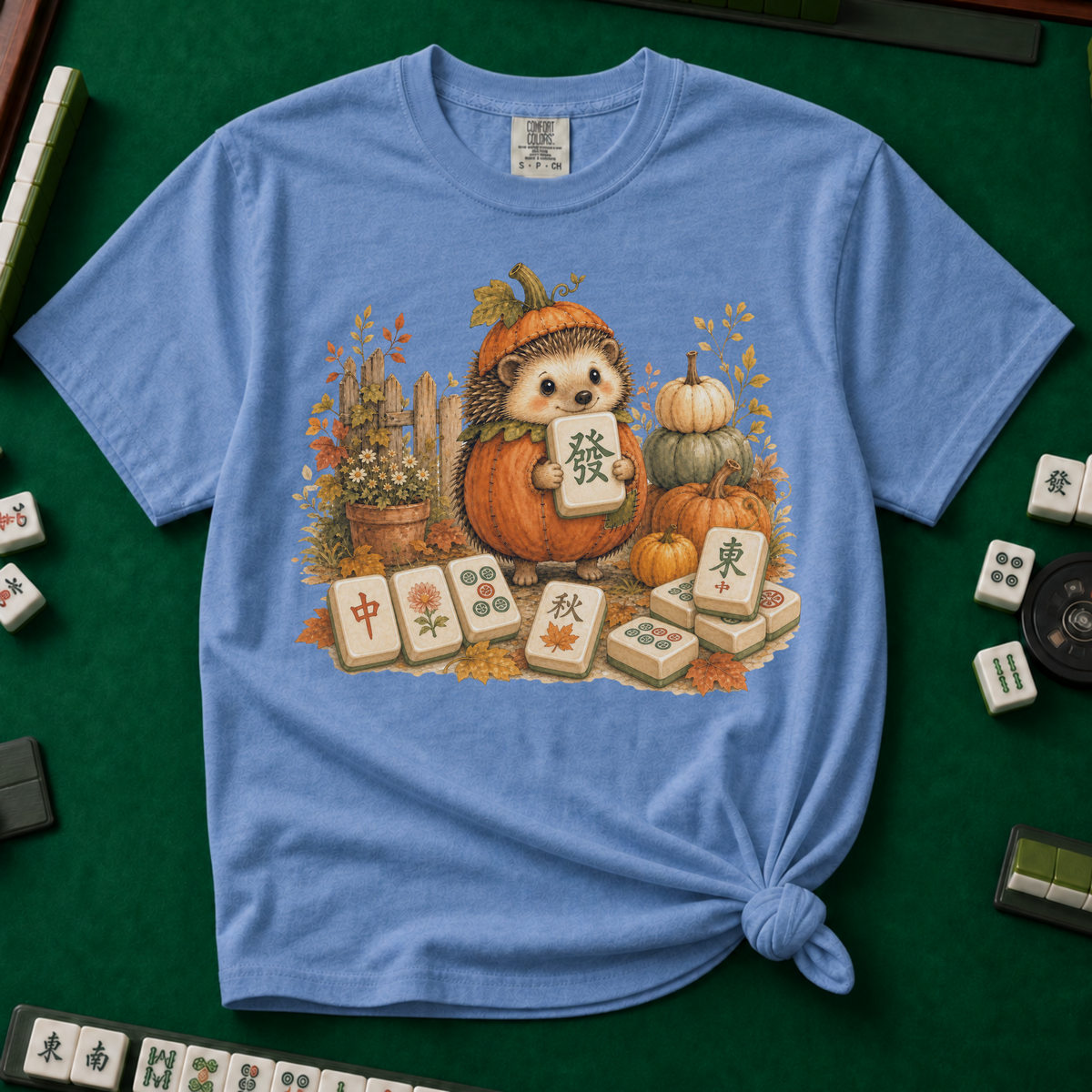 Pumpkin Hedgehog T-Shirt in Blue Jean