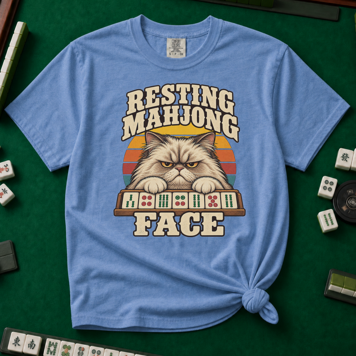Resting Mahjong Face T-Shirt in Blue Jean