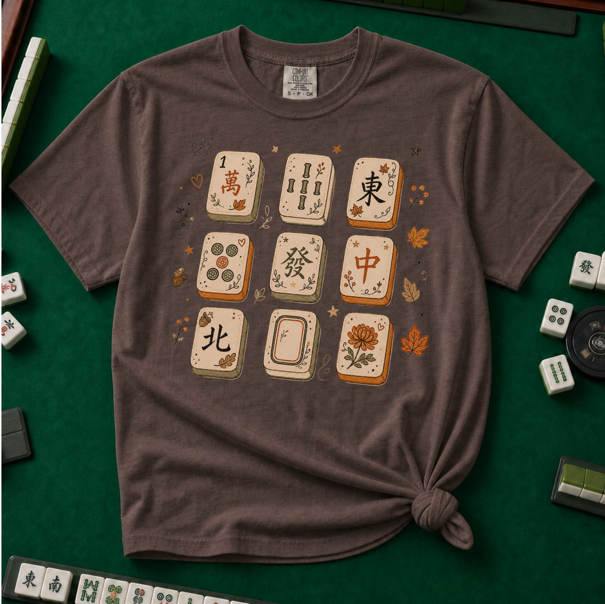 Mahjong Fall Tiles T-Shirt in Espresso