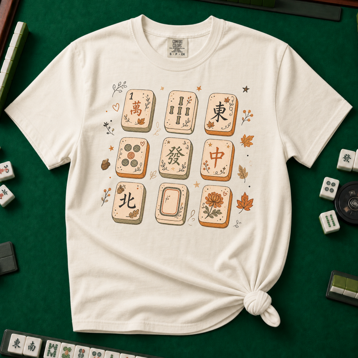 Mahjong Fall Tiles T-Shirt in Ivory
