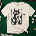 Linocut Mahjong Cat T-Shirt in Ivory