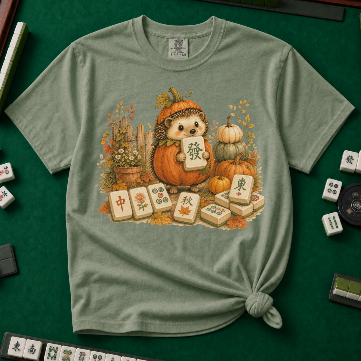 Pumpkin Hedgehog T-Shirt in Moss
