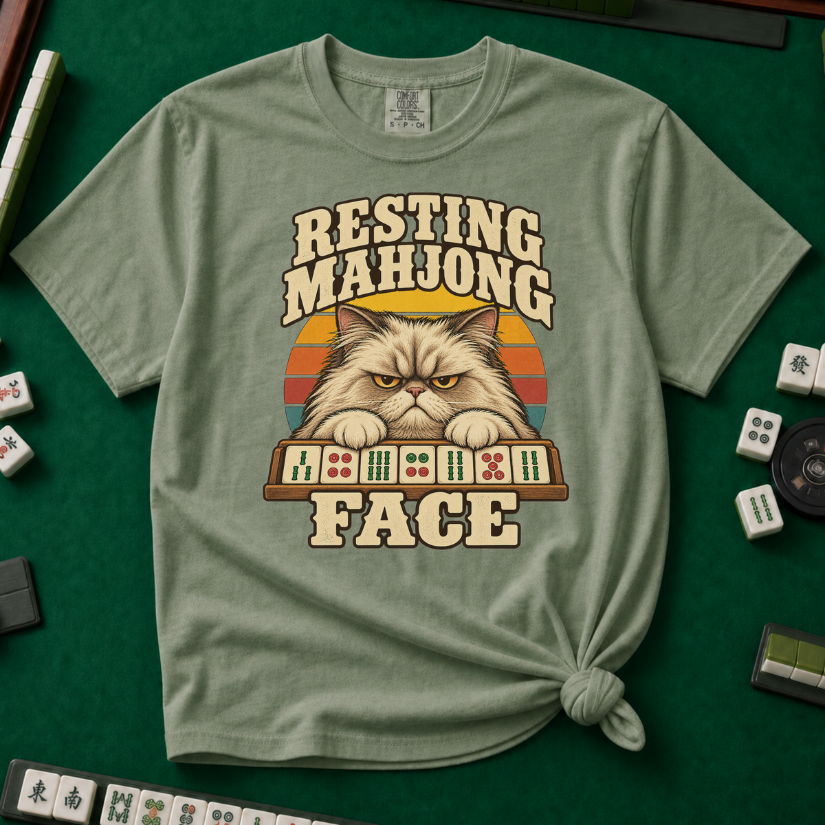 Resting Mahjong Face T-Shirt in Moss
