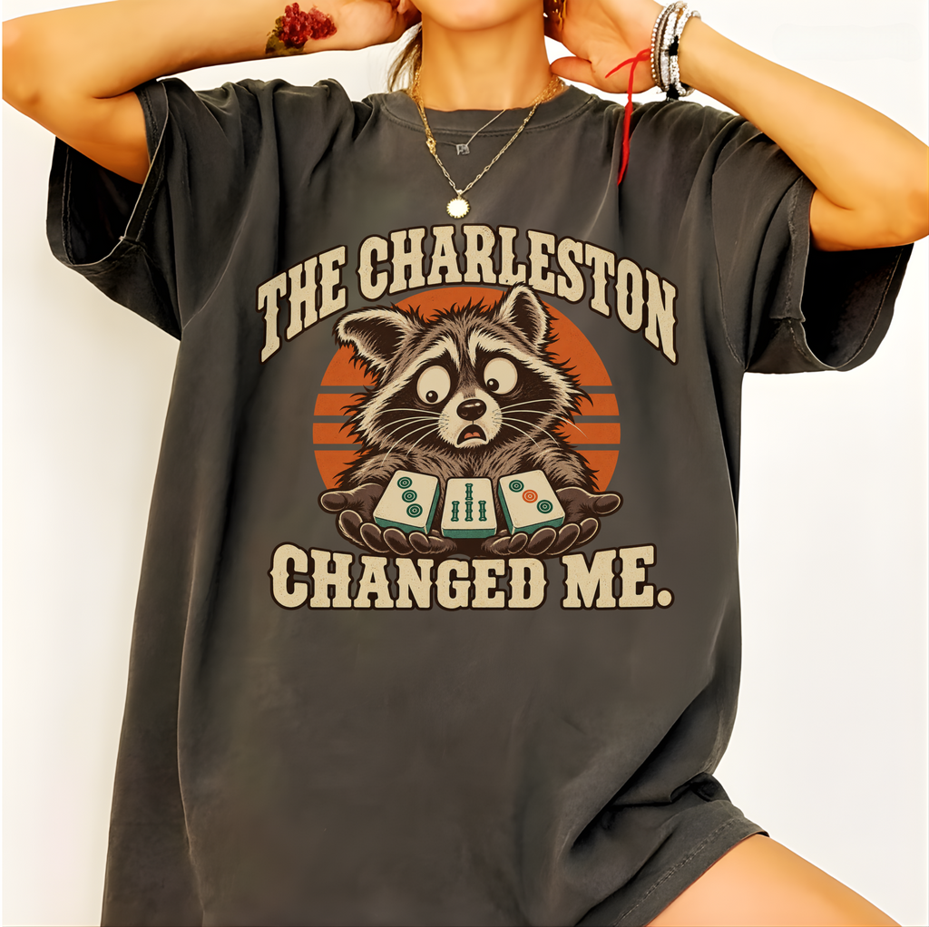 Model wearing The Charleston Changed Me T-Shirt in Pepper