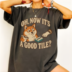 Model wearing Now It's A Good Tile T-Shirt in Pepper