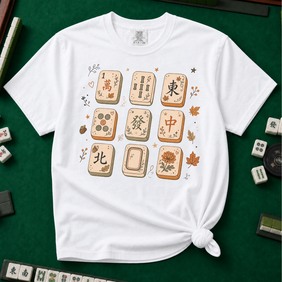 Mahjong Fall Tiles T-Shirt in White