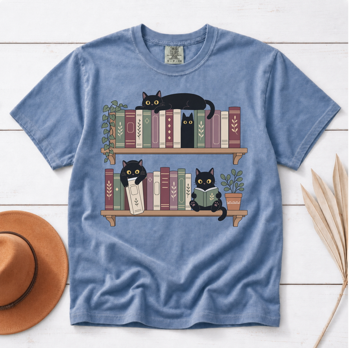 Black Cat Bookshelf Shirt