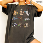 Model wearing unisex T-shirt in pepper; fit reference only