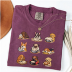 Berry Comfort Colors shirt featuring nine adorable dogs baking and preparing bread