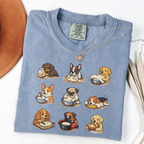 Blue Jean Comfort Colors shirt featuring nine adorable dogs baking and preparing bread