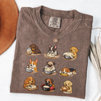 Espresso Comfort Colors shirt featuring nine adorable dogs baking and preparing bread
