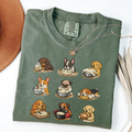 Moss Comfort Colors shirt featuring nine adorable dogs baking and preparing bread