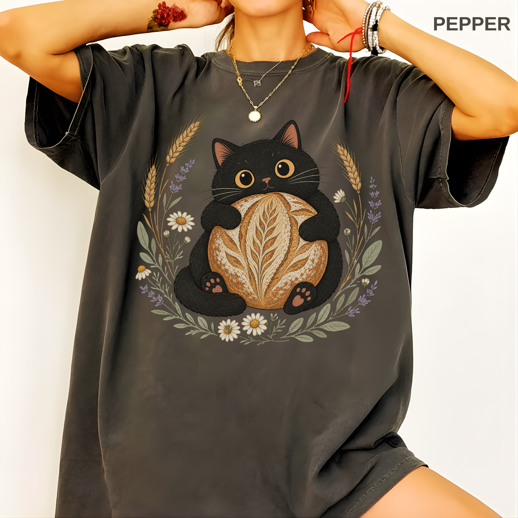 Floral Black Cat Sourdough Shirt