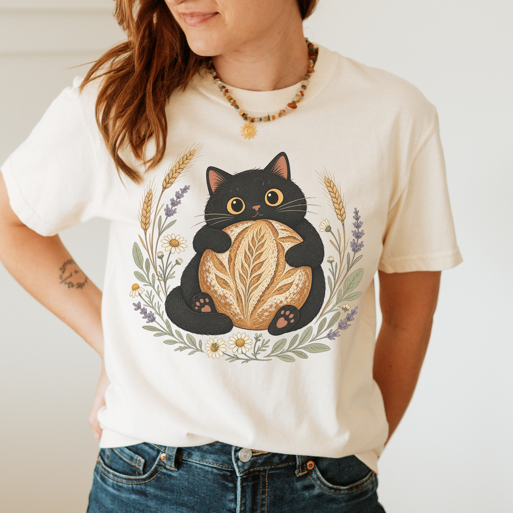 Floral Black Cat Sourdough Shirt
