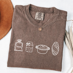 Espresso sourdough baker shirt with flour, starter, Dutch oven and bread illustrations.